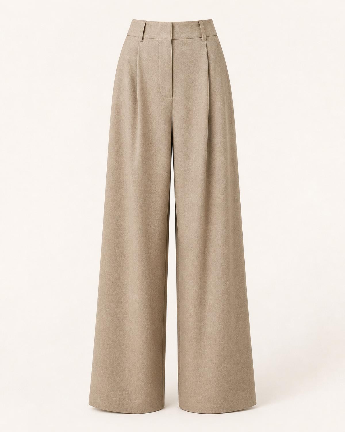 Wide-Leg Wool Trousers in Stone